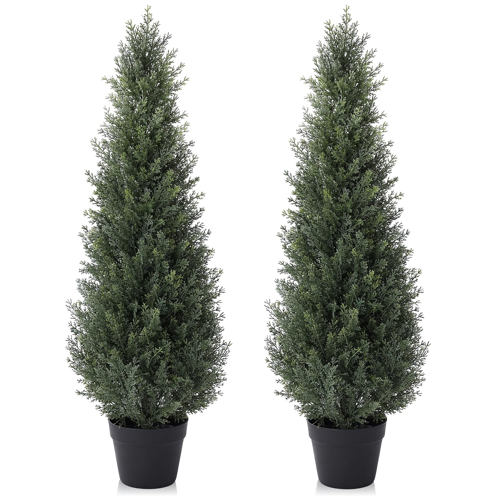 3FT Artificial Cedar Topiary Trees for Outdoors Potted Fake Cypress Trees Faux Evergreen Plants for Home Porch Decor Set of 2