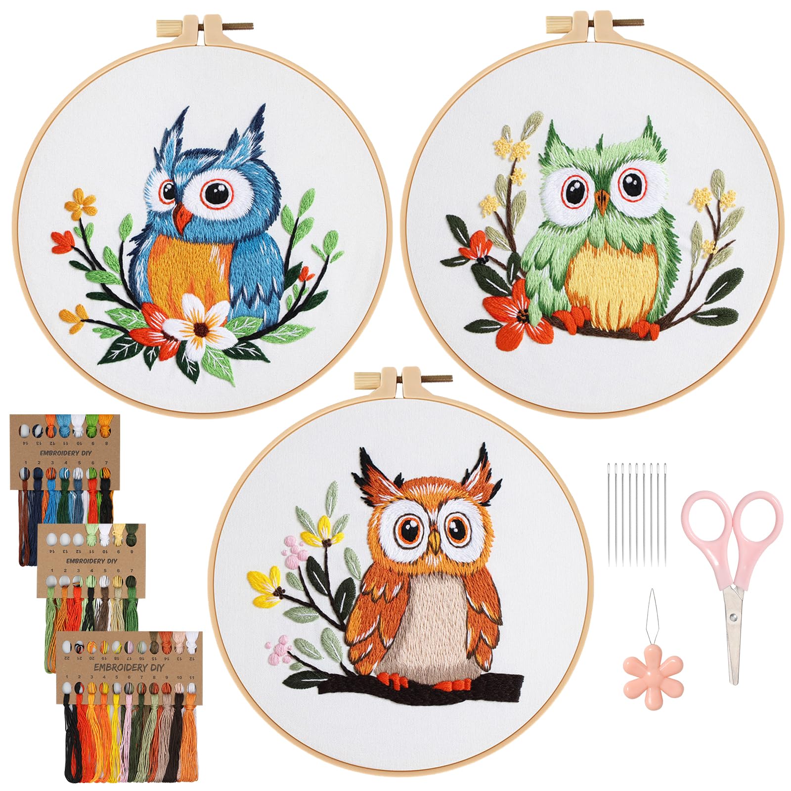 ASTNIC Stickset für Anfänger, 3 Stück Embroidery Kit for Beginners | Sticken für Anfänger, Stickerei Starter kit mit Stickrahmen Stickgarn Nadel Sticken Set Erwachsene DIY Geschenk für Frauen