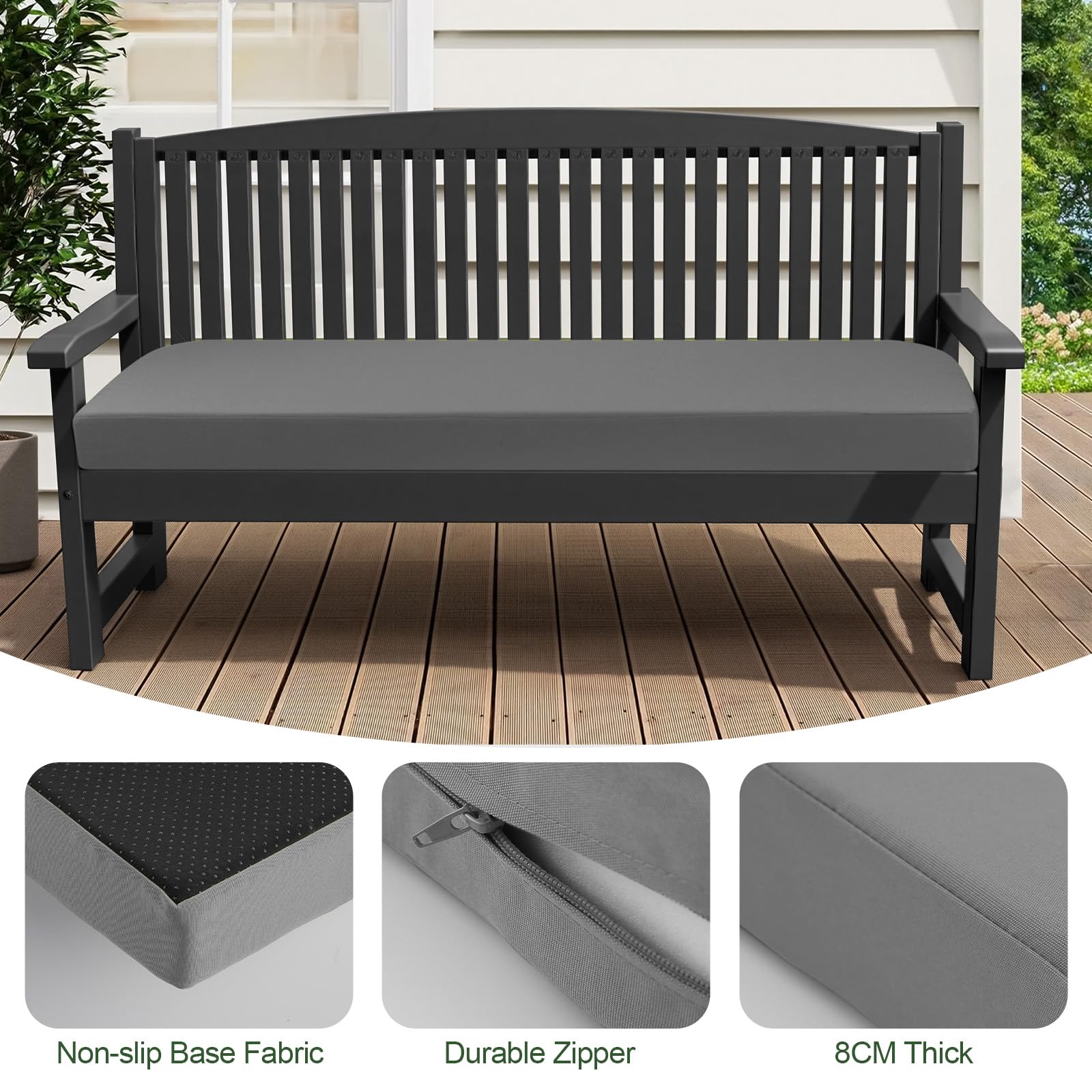 Coussin de rechange imperméable en mousse pour banc de jardin ou chaise 2 places pour extérieur, 108 x 45 cm, gris clair