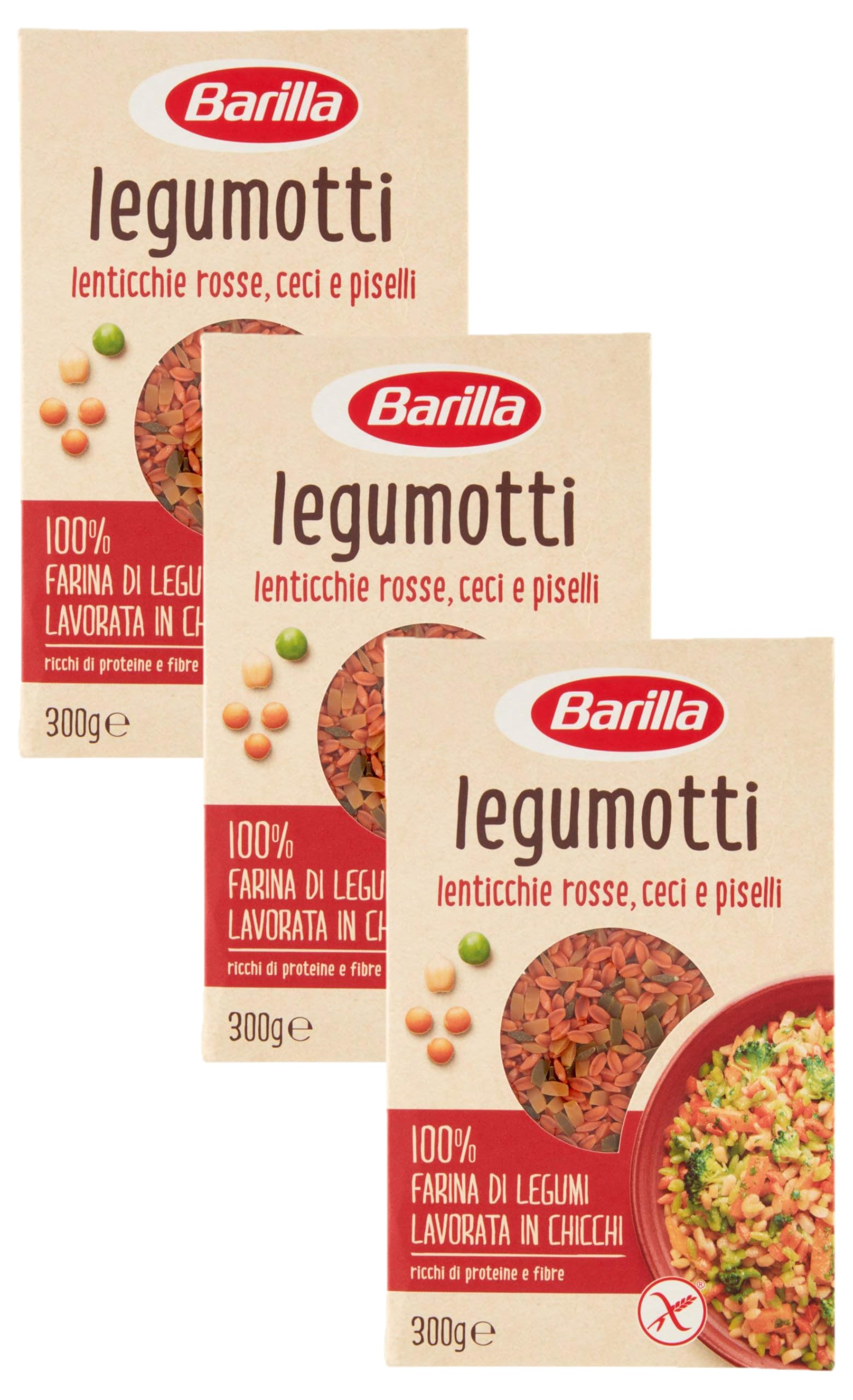 Barilla Risoni aus roten Linsen und Kichererbsen reich an Eiweiß, glutenfrei, 300g (Packung mit 3)
