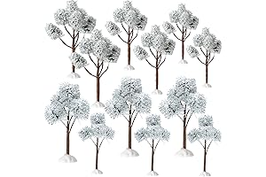 12 Pieces Christmas Tabletop Trees Halloween Village Trees Winter Snow Model Trees...