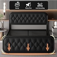 Vista 5 de Feonase Marco de cama tamaño completo, marco de cama resistente con cabecera de piel sintética, cama de plataforma tapizada con listones de metal