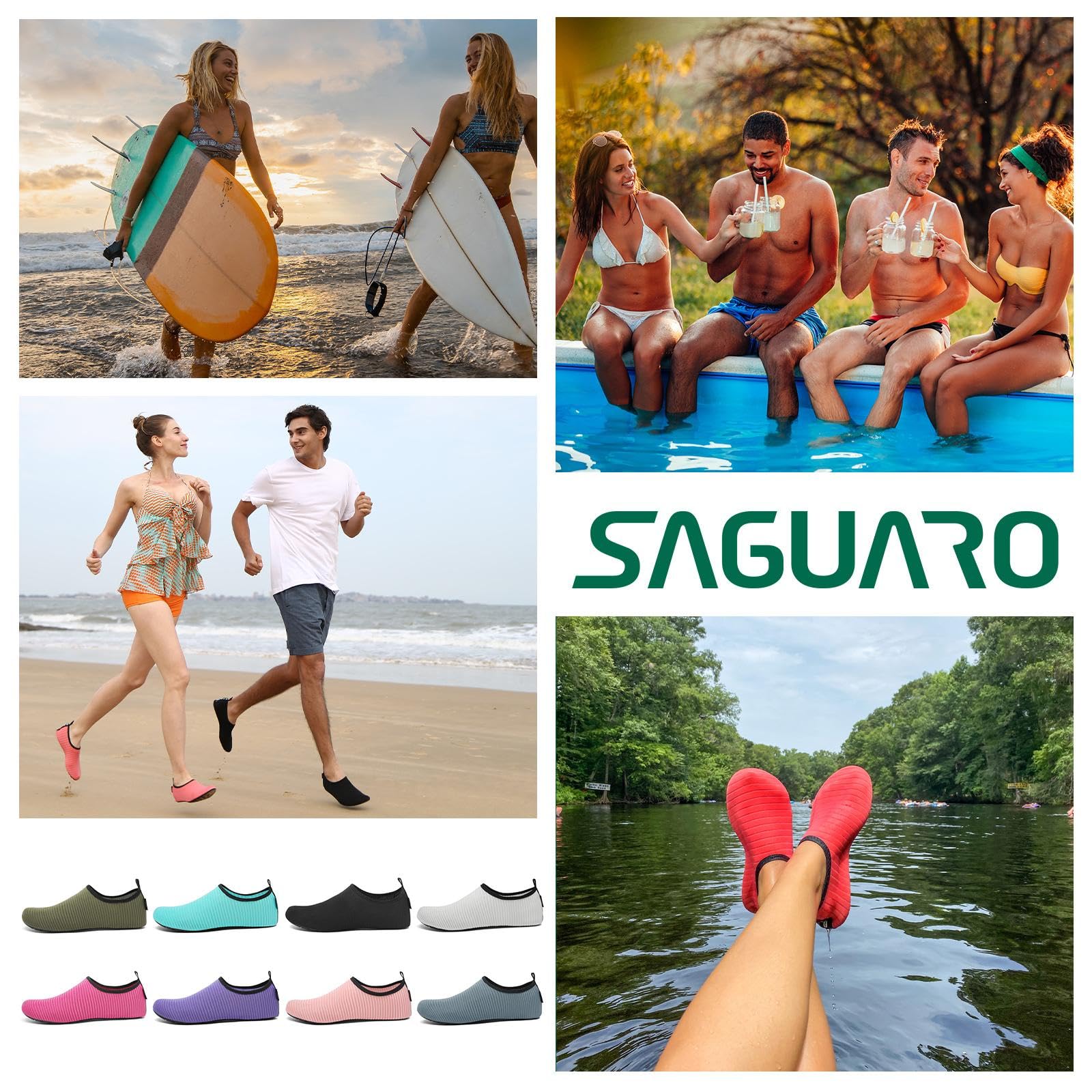 SAGUARO 7 otworów drenażowych, szybkoschnące, antypoślizgowe, buty kąpielowe unisex, rozmiar 36-47, czarne