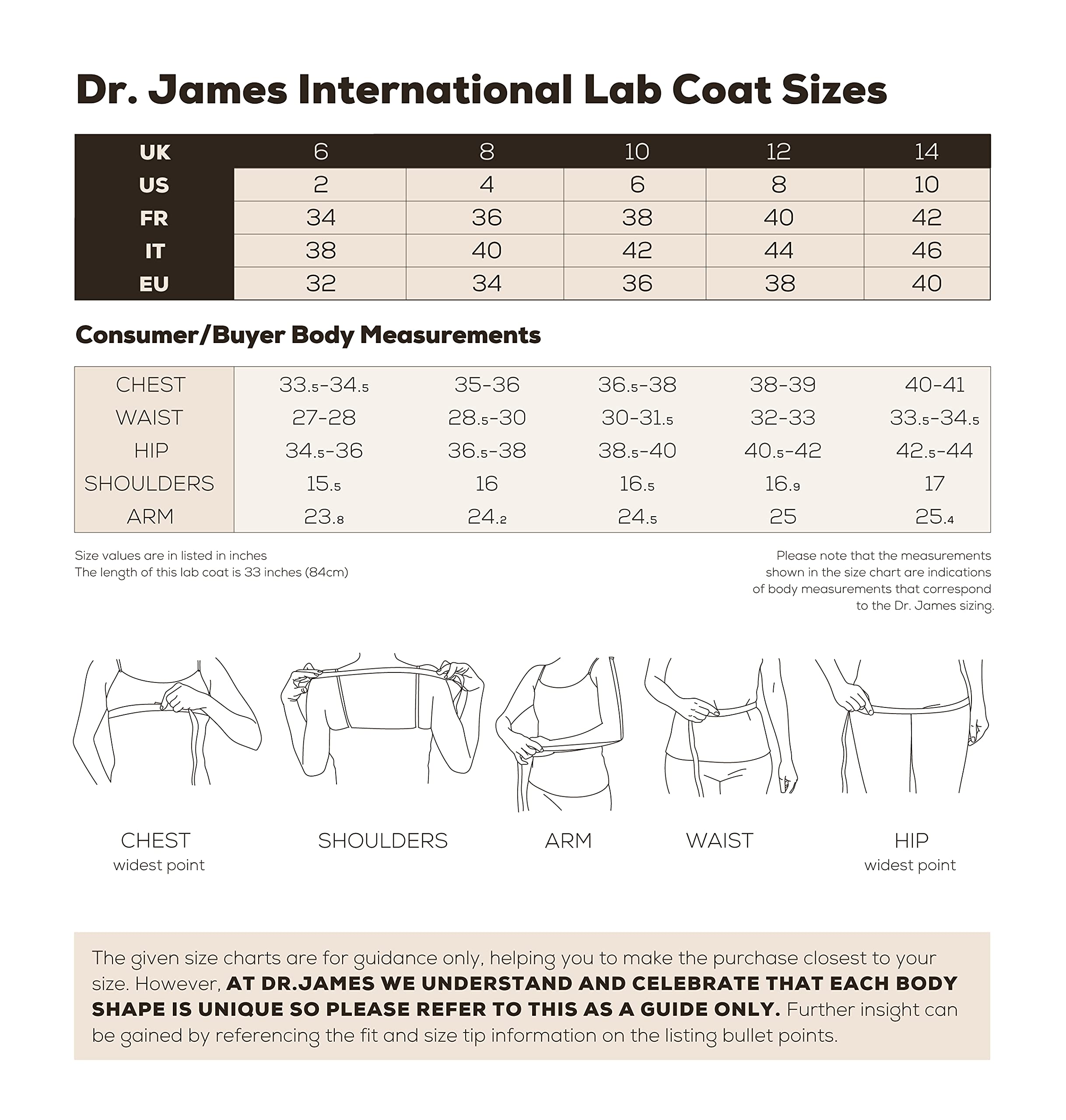 Dr. James Laborkittel Damen Slim Fit Premium, Taillierter Schnitt, OEKO-TEX® zertifiziert, klassischer Knopfverschluss, Umschlagbare Manschetten, 3 Taschen, Für Arbeit, Studium & Labor