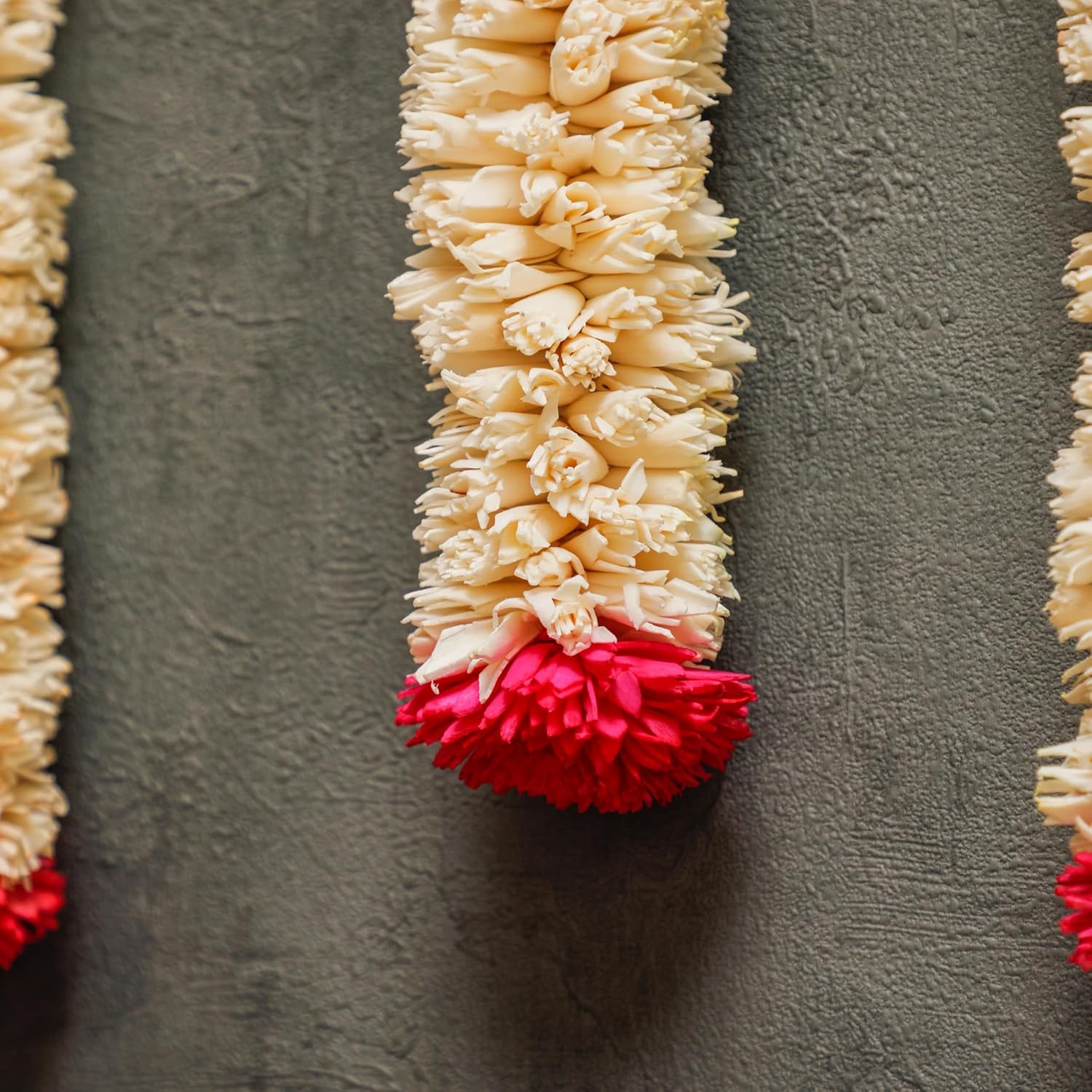 Desi Favors Shola Garland White & Pink | Handmade with Sola Wood Flowers for Weddings Pooja Festivals Home Décor Special Occasions Traditional Indian Gift with Hanging Ring - 5.5 Ft (Pack of 2)