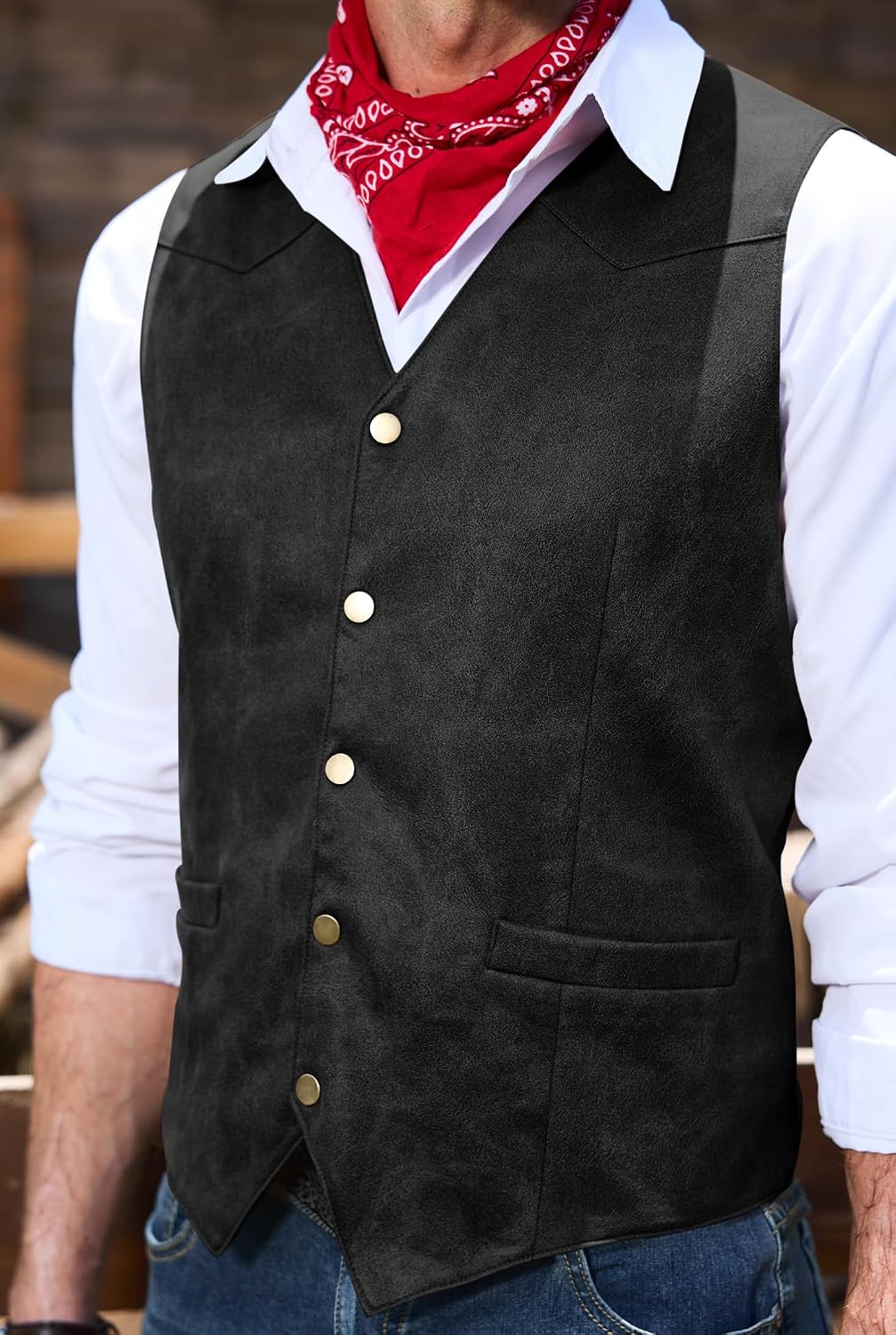 Herberton Mens Western Vintage Vest Cowboy Suede Leather Waistcoat