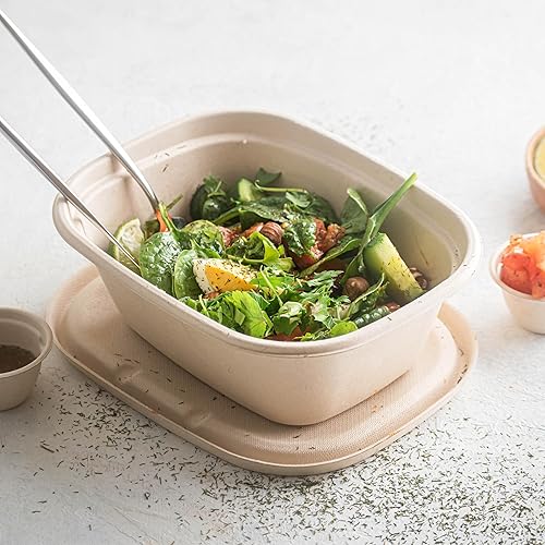 Miniatura 4 de Recipientes desechables de 48 onzas con tapas, bambú biodegradable ecológico y caña de azúcar, resistentes y a prueba de fugas, aptos para