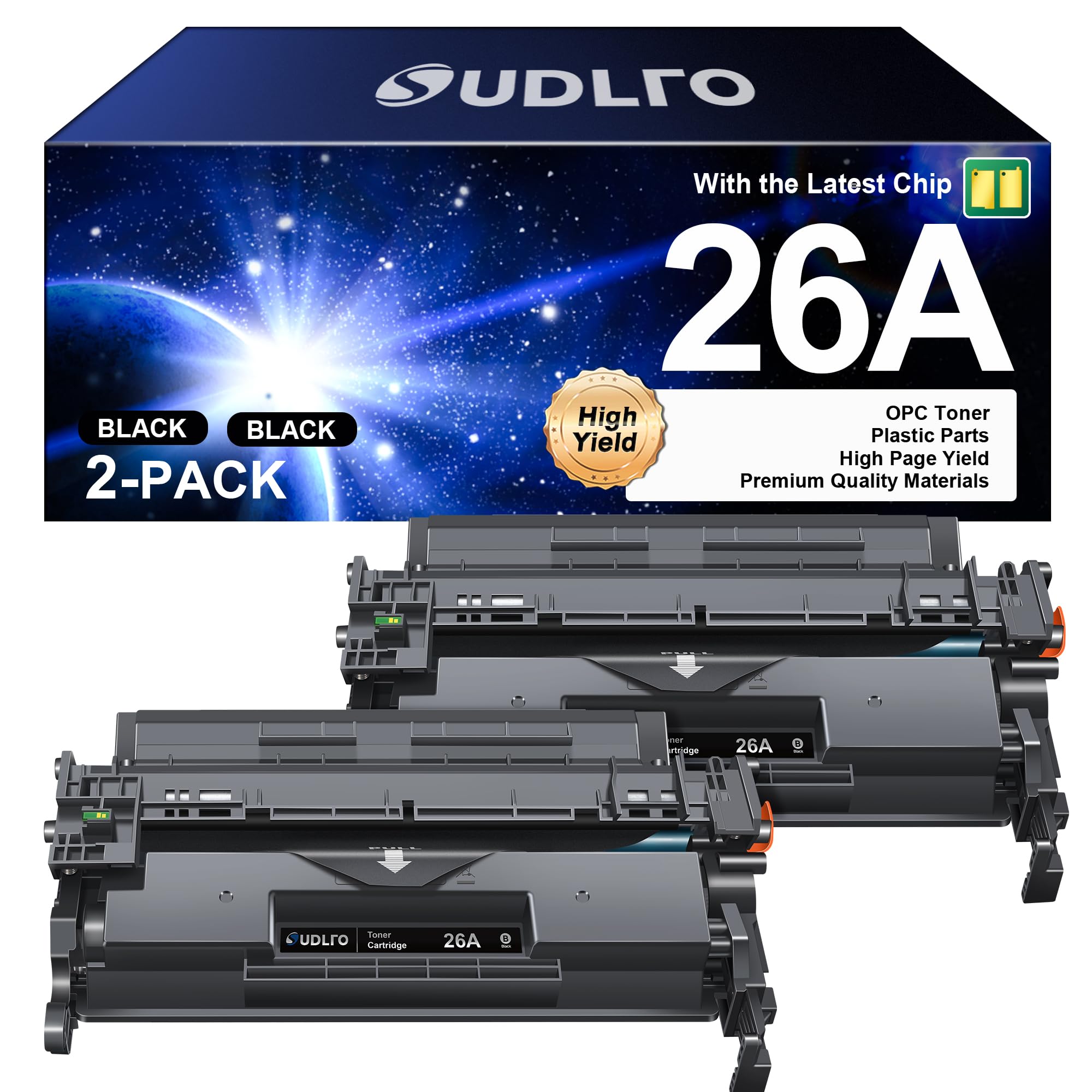 SUDLTO 26A Toner Cartridge for HP Printer Replacement for HP 26A CF226A 26X CF226X to Compatible with Pro M402dw M402dn M402dne M402n MFP M426fdw M426fdn Printer (Black, 2-Pack)