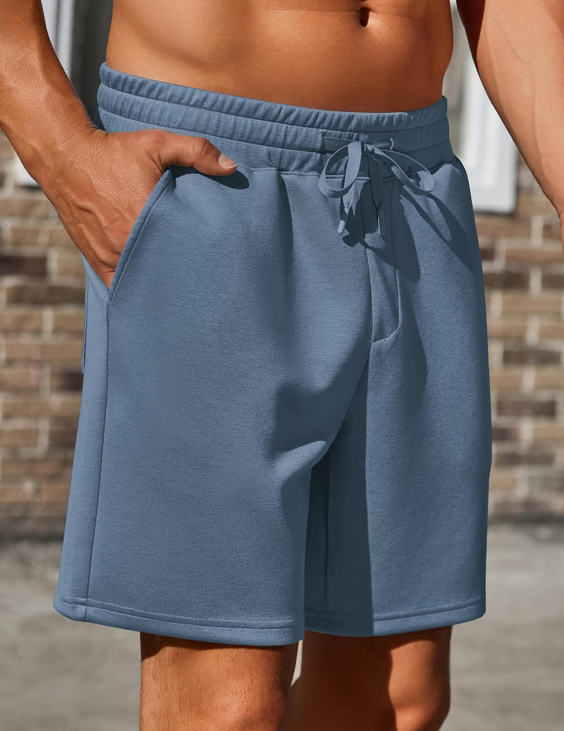 PINSPARK Mens Lounge Sweat Shorts, 7" Casual Elastic Waist Gym Workout Shorts with Drawstring - Image 2