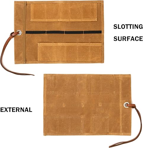Miniatura 4 de Bolsa de herramientas de lona, rollo pequeño para herramientas, 10 ranuras y 1 cuerda de amarre, bolsa enrollable de almacenamiento de lona encerada