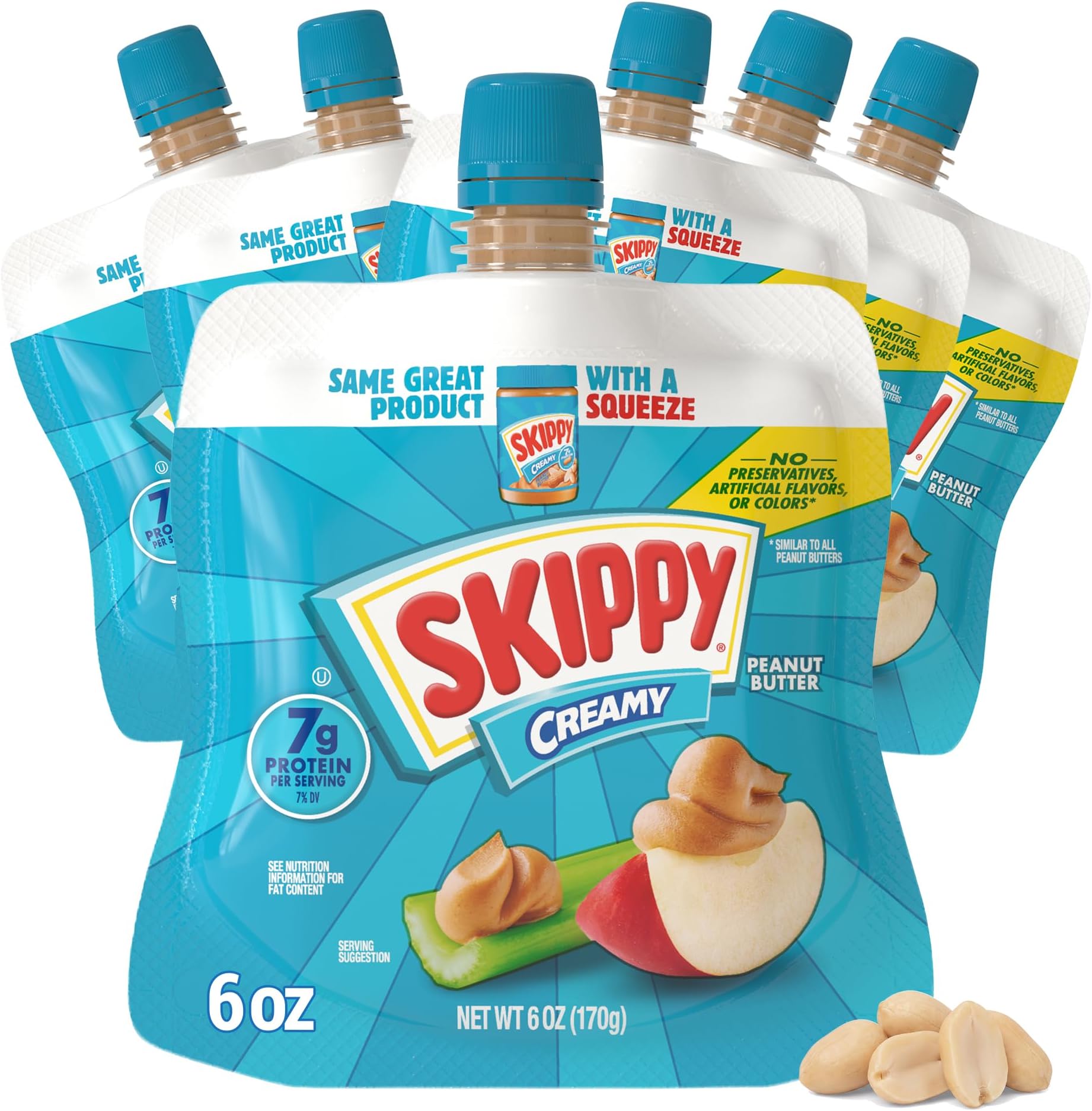 Creamy Peanut Butter, Plant Based Protein, 6oz x6 Pouches