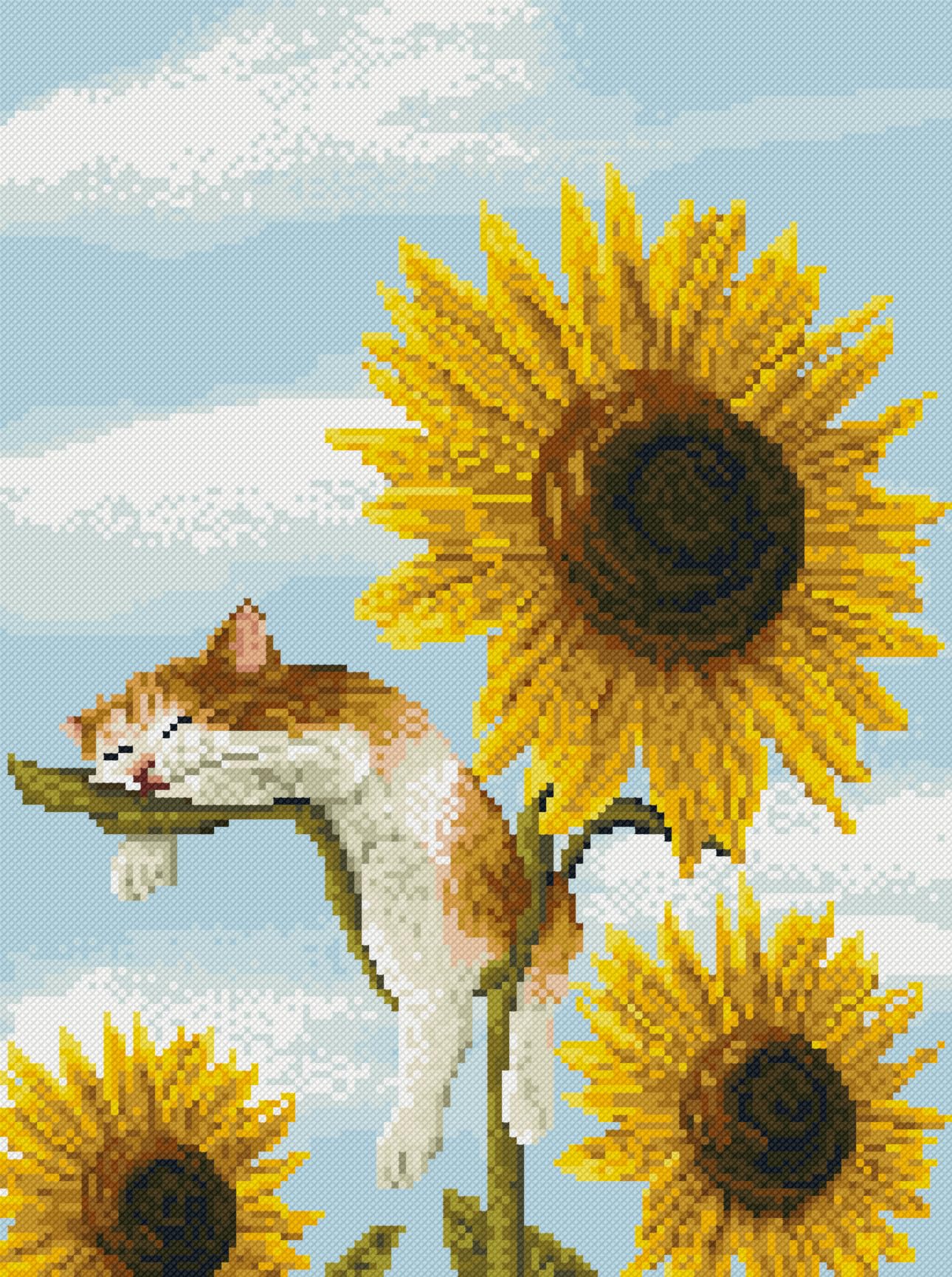 Gofission 11ct Stamped Cross Stitch Kits for Adults Beginners, Sunflower and Cat DIY Pre Printed Cross Stitch Embroidery Set with Accessories Wall Decor 38x48cm (Sunflower)