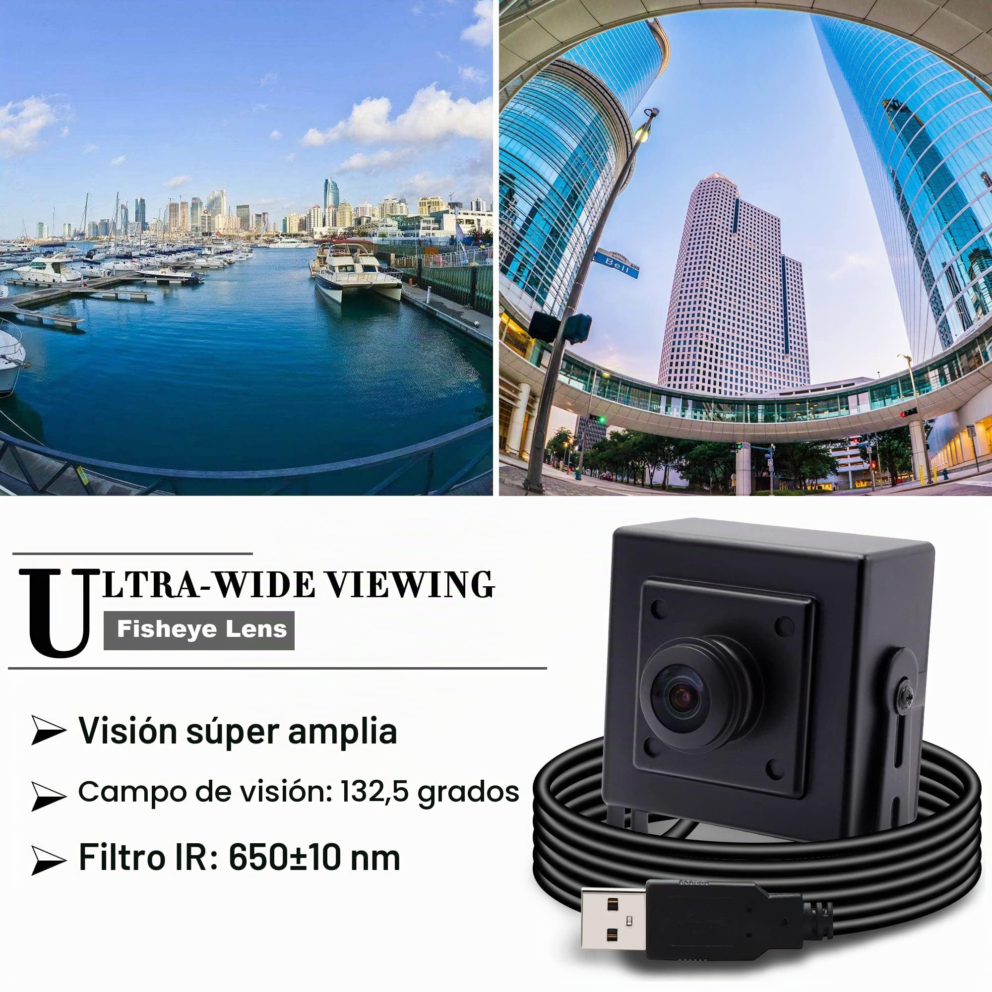 Svpro Cámara USB de 8MP ojo de pez de 180 grados ultra gran angular, cámara web de alta resolución 3264x2448 USB con carcasa de aluminio para la industria y el ordenador de PC..