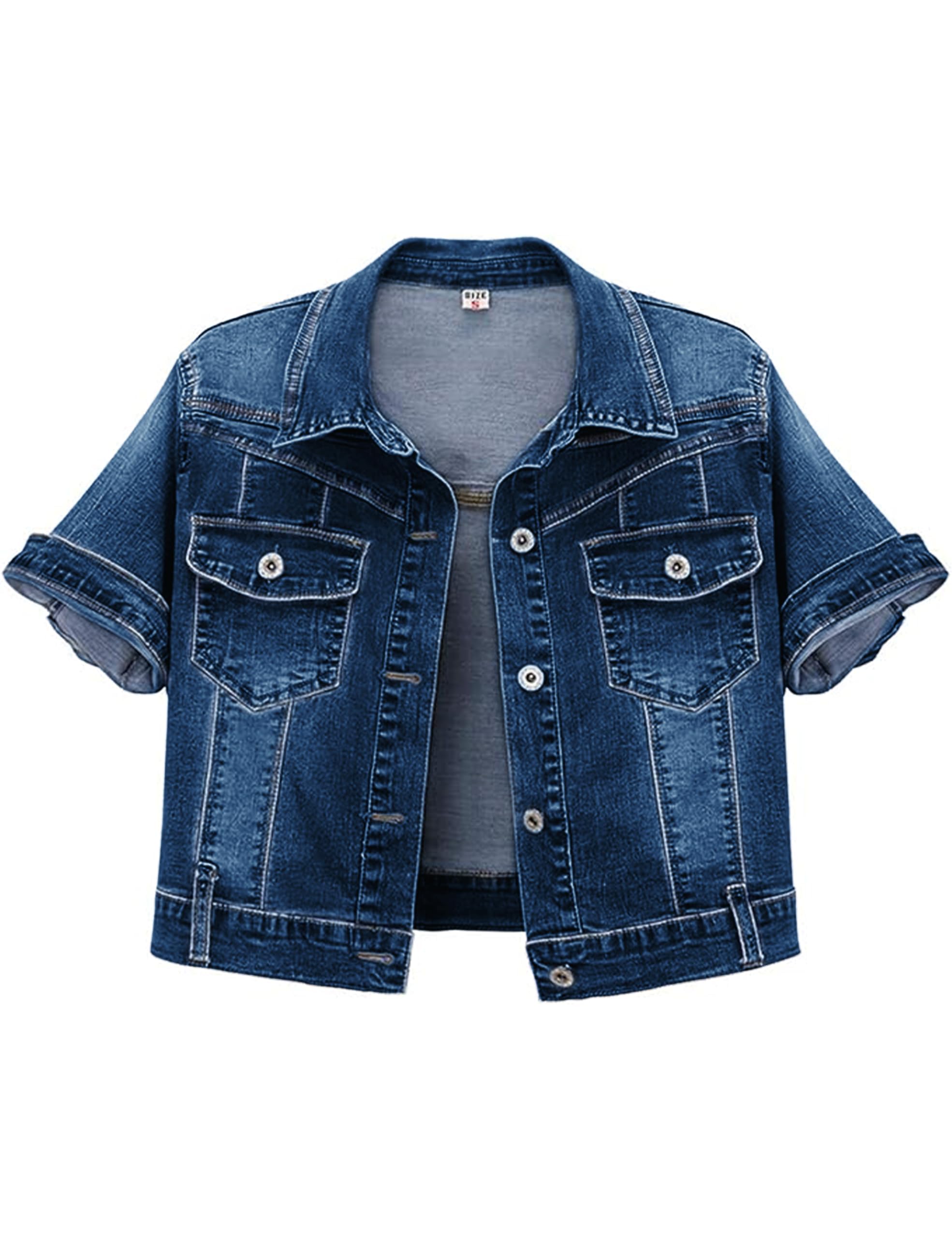 Omoone Women's Summer Short Sleeve Crop Denim Trucker Jacket