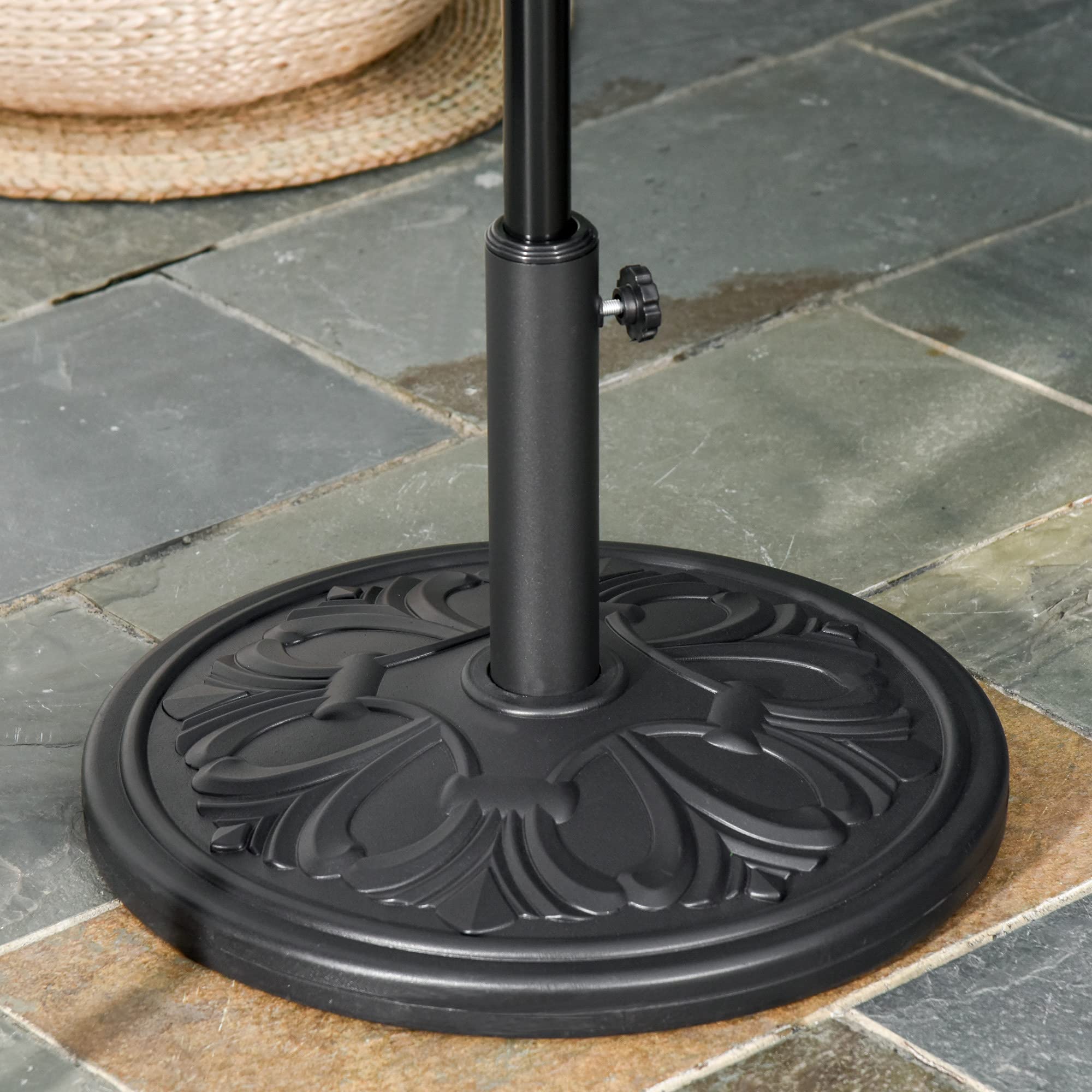 Outsunny Base de Sombrilla Peso 13 kg Soporte para Parasol Redondo de HDPE y Cemento para Poste de Paraguas de Ø35/38/48 mm para Terraza Patio Jardín Playa Ø48x34 cm Negro