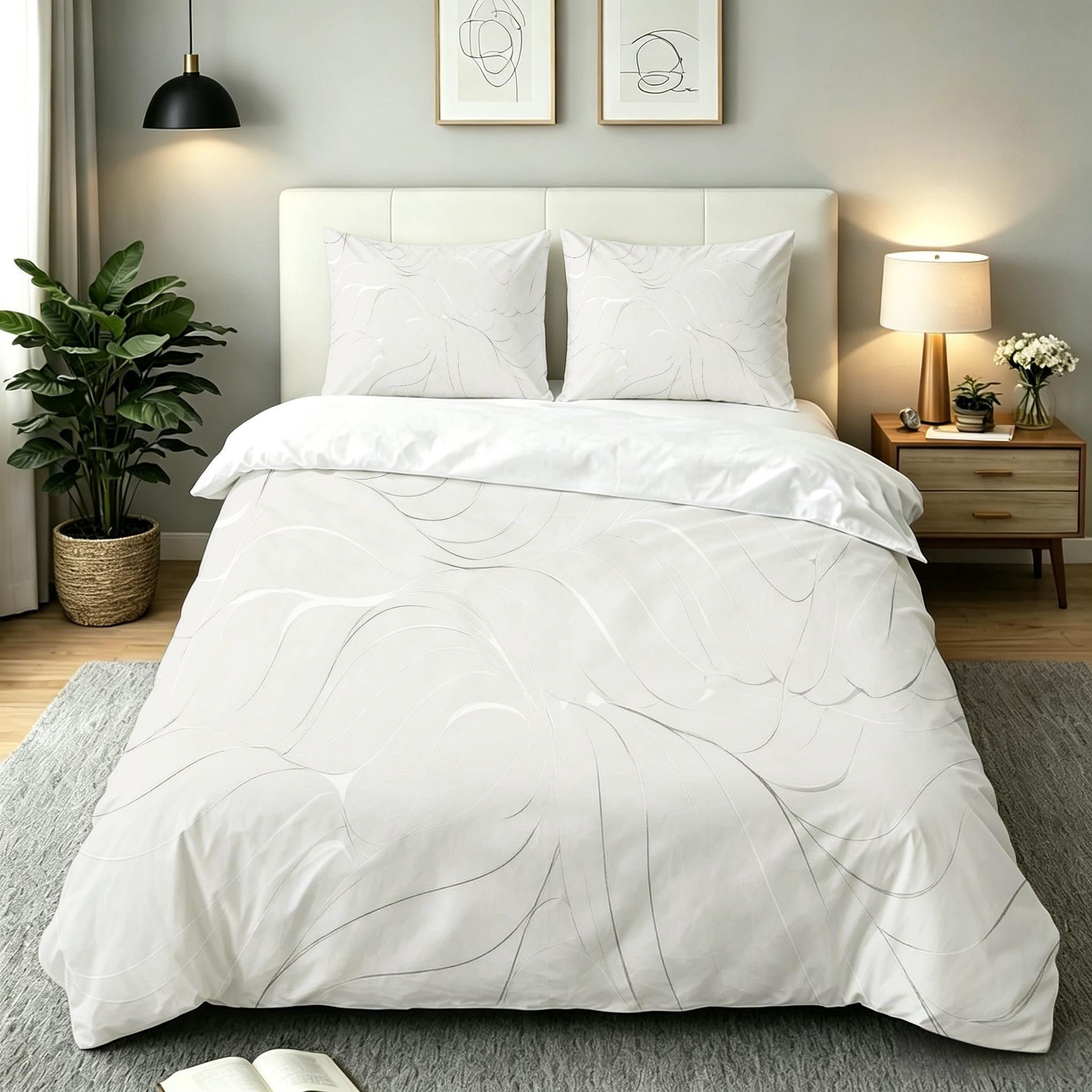 Copripiumino Matrimoniale Strisce Argentate 260x240, ZQ9564 | Traspiranti Durevoli Microfibra, per Tutta la Famiglia, Matrimoniale, per Tutte le Stagioni, con 2 Federe 50x80 cm