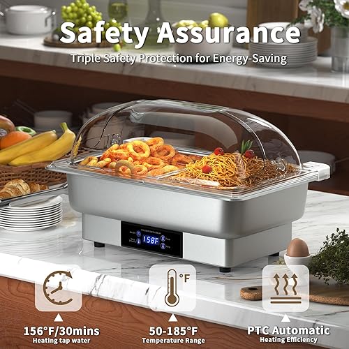Miniatura 3 de Plato eléctrico de 10 cuartos de galón, con temperatura ajustable, chafer de acero inoxidable, control de temperatura, servidores y calentadores de