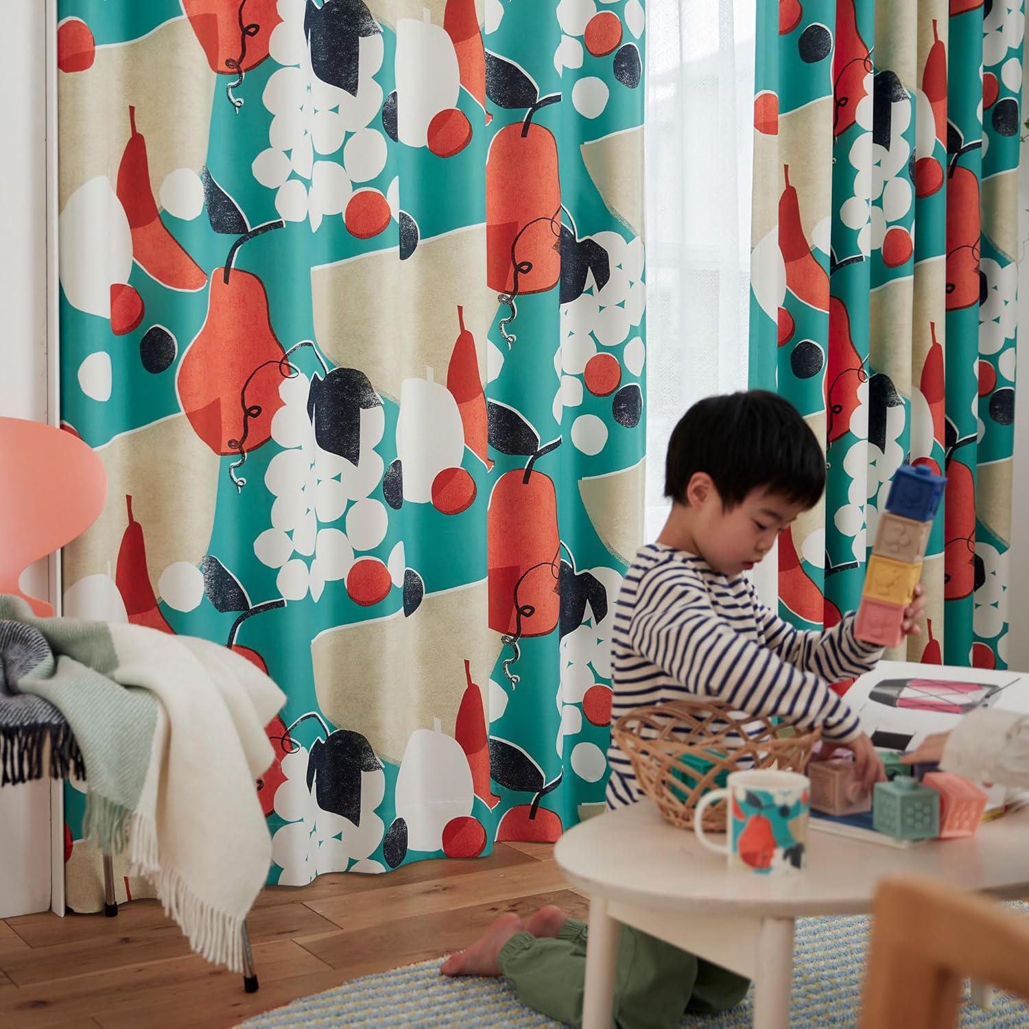 スミノエ(Suminoe) ドレープカーテン ブルー 100&times;200cm フルーツフルーツ 洗える V1364 1枚入