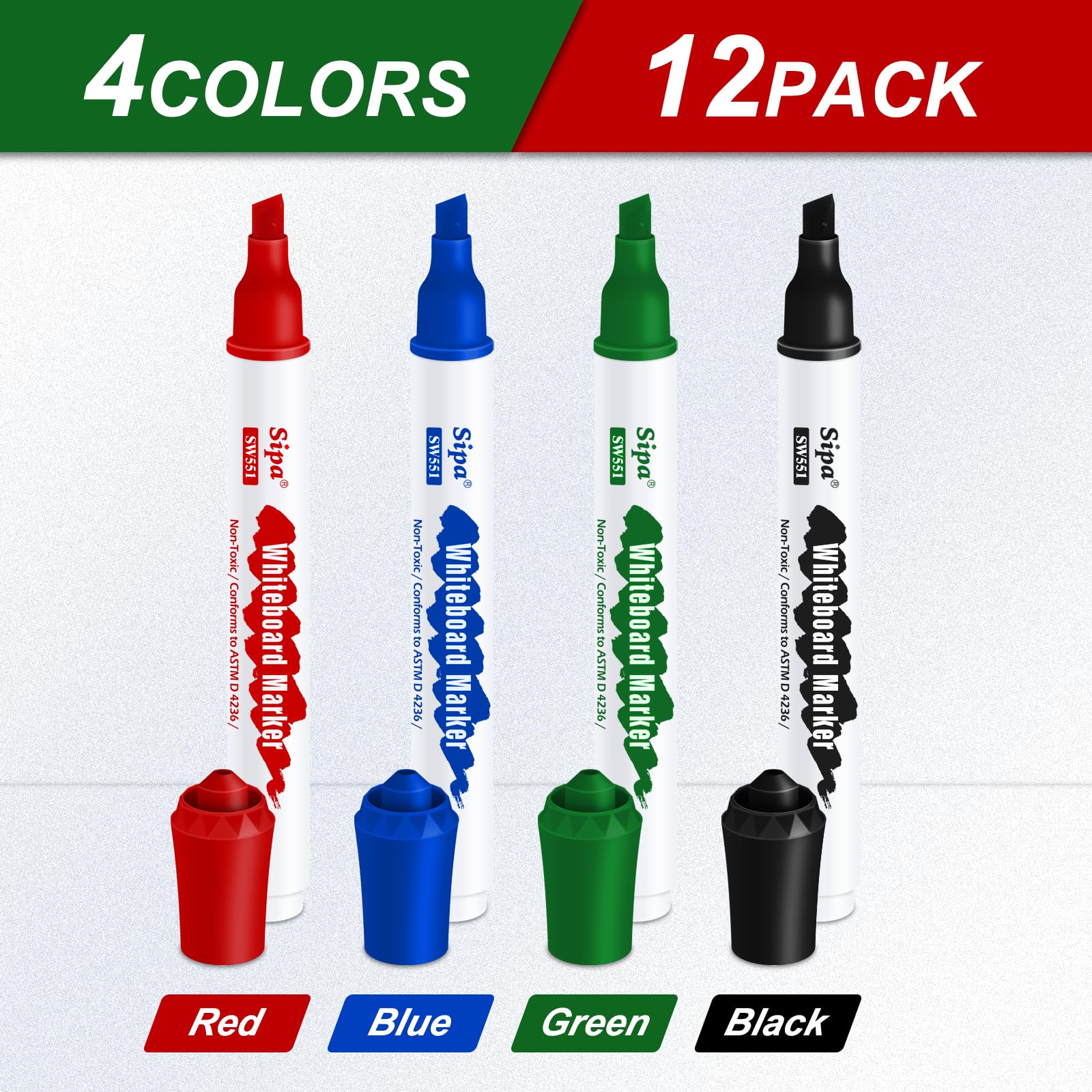 Sipa Whiteboard Markers Pens, 12 Bulk Dry Wipe Chisel Tip Erasable White Board Markers Pens Colour - Image 3