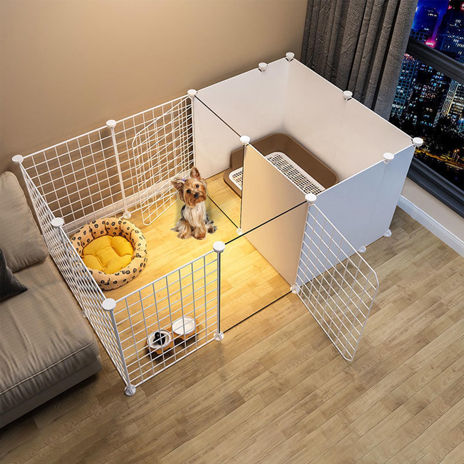 Puppy Play Pen for Indoor Portable Dog Playpen with Door 12 Panels DIY Small Animals Cage Metal Wire Yard Fence Pet Exercise Pen for Small-Sized Dog Kitten Rabbit Guinea Pigs Ferret (White)