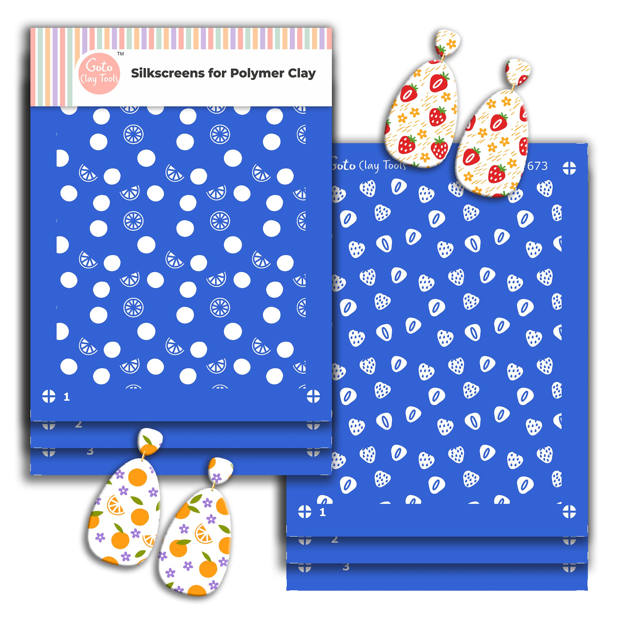 GOTO Clay Tools Multi Pattern Silk Screen Stencils for Polymer Clay, 3 PCS Polka dots Pattern Silkscreen for Polymer Clay Earring Making, Reusable Silk Screen Stencils SSCMB-4