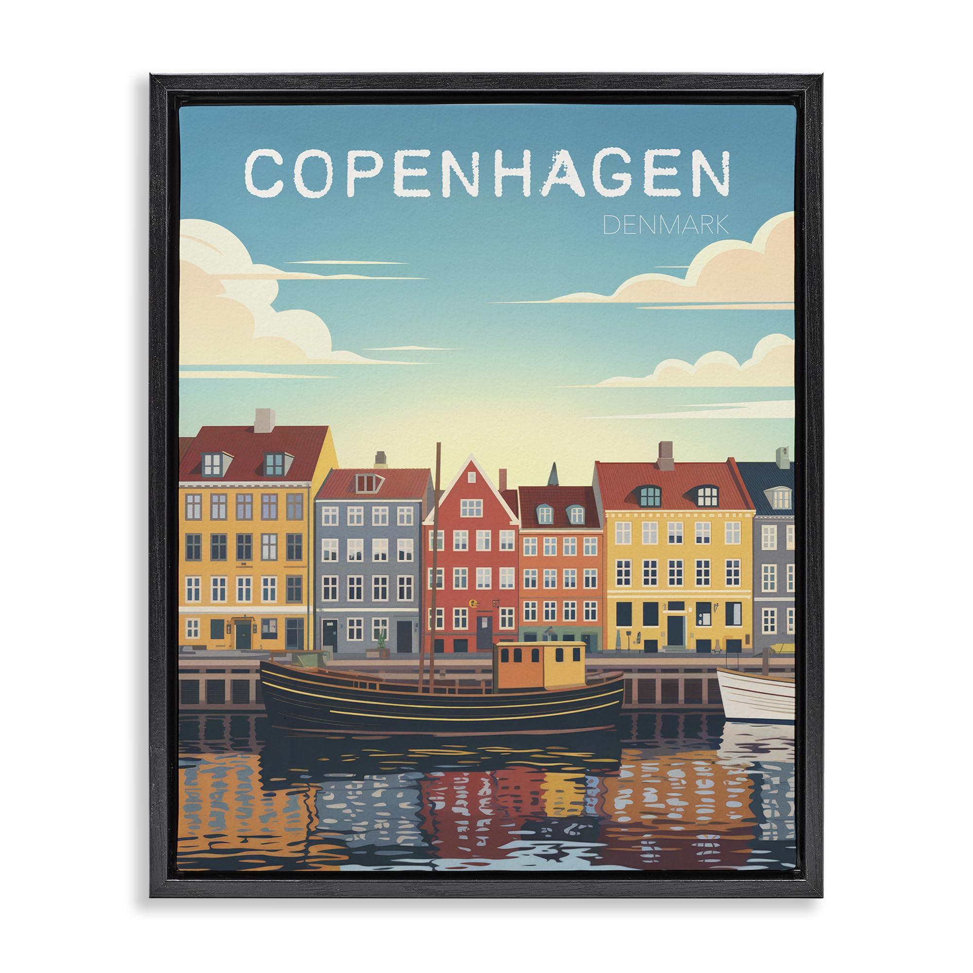 Stupell Industries Jet Black (Matte) 'Copenhagen Cityscape With River'| Floating Frame Canvas Art