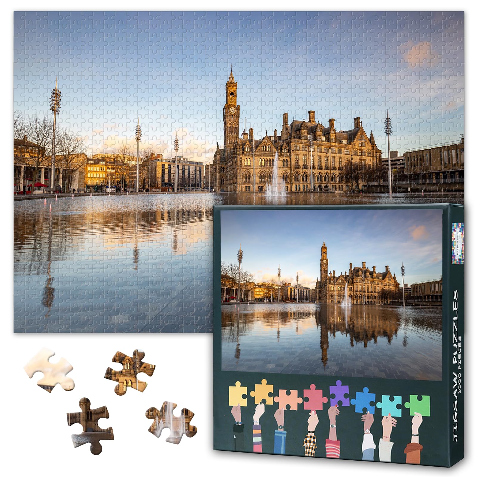 Bradford West Yorkshire Skyline Jigsaw Puzzle 1000 Pieces for Adults Daytime Cityscape Panorama Puzzle UK Downtown Landscape Wall Decor Home Art Challenge 27.5x19.7 Inch — image 1