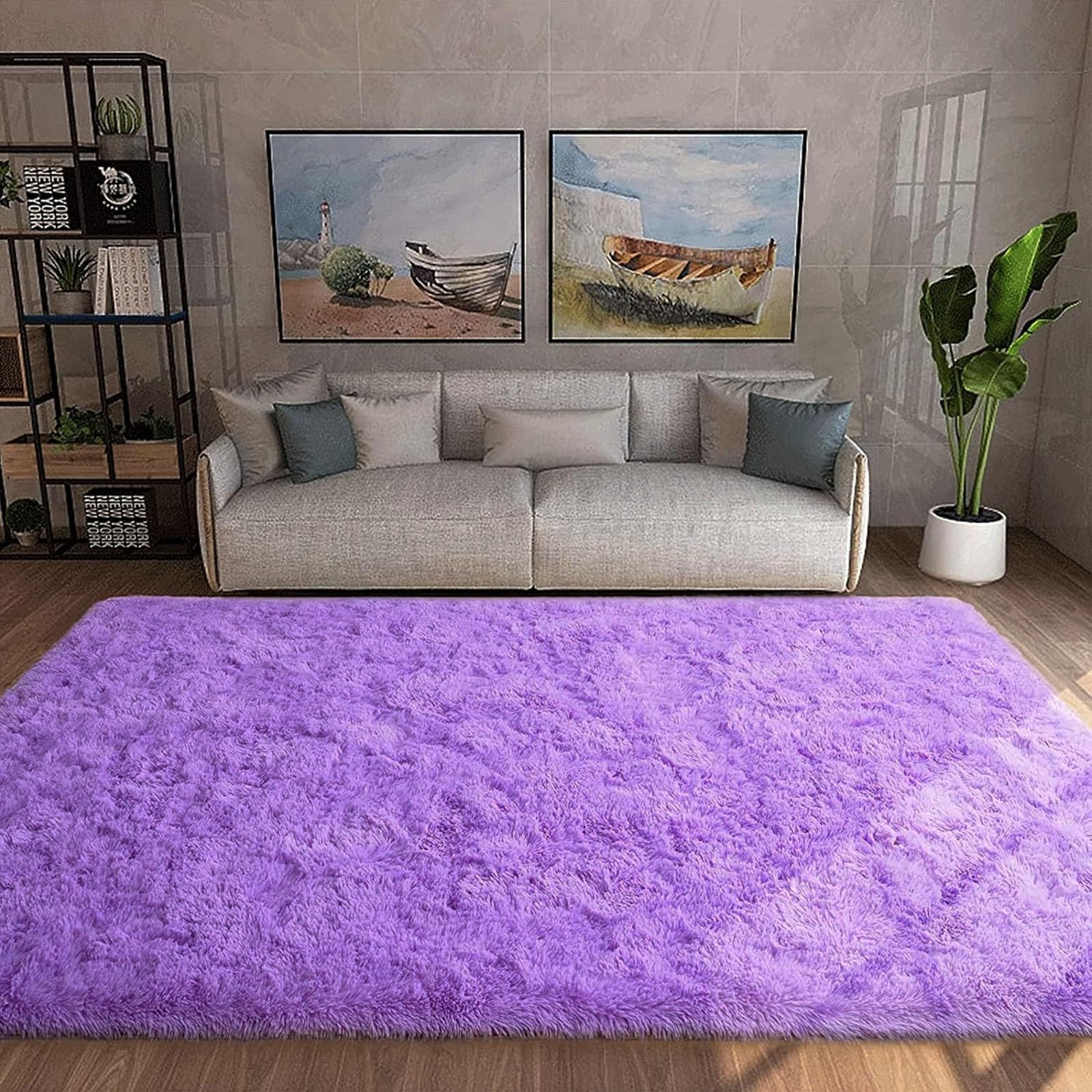 Tapis grand poil pourpre 200 x 320 cm antidérapant et floconneux