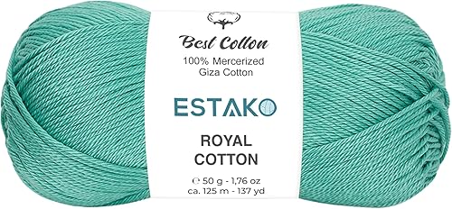 Estako Royal Cotton, 100% hilo de algodón giza mercerizado, suave, súper fino 1 para ganchillo y tejer, 1.76 onzas (1.76 oz), 137 yardas (410.1 ft)