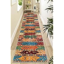 Viva Home Rug Ethnic Patterned Anti-Slip Base Kitchen Hall Entry Cutting Custom Gauge Roll Runner Ar1086, Multi Color, 80 X 260