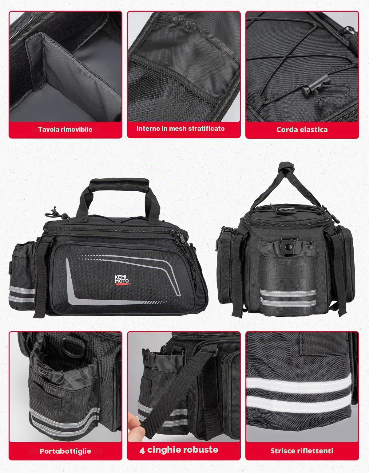 KEMIMOTO 2 IN 1 Borse per Bici, 9L-15L Borse Bici Posteriore Laterali Espandibile con Tracolla, Borsa per Bicicletta Impermeabile con Copertura Anti-Pioggia per Strada Bike Mountain Bike, Nero