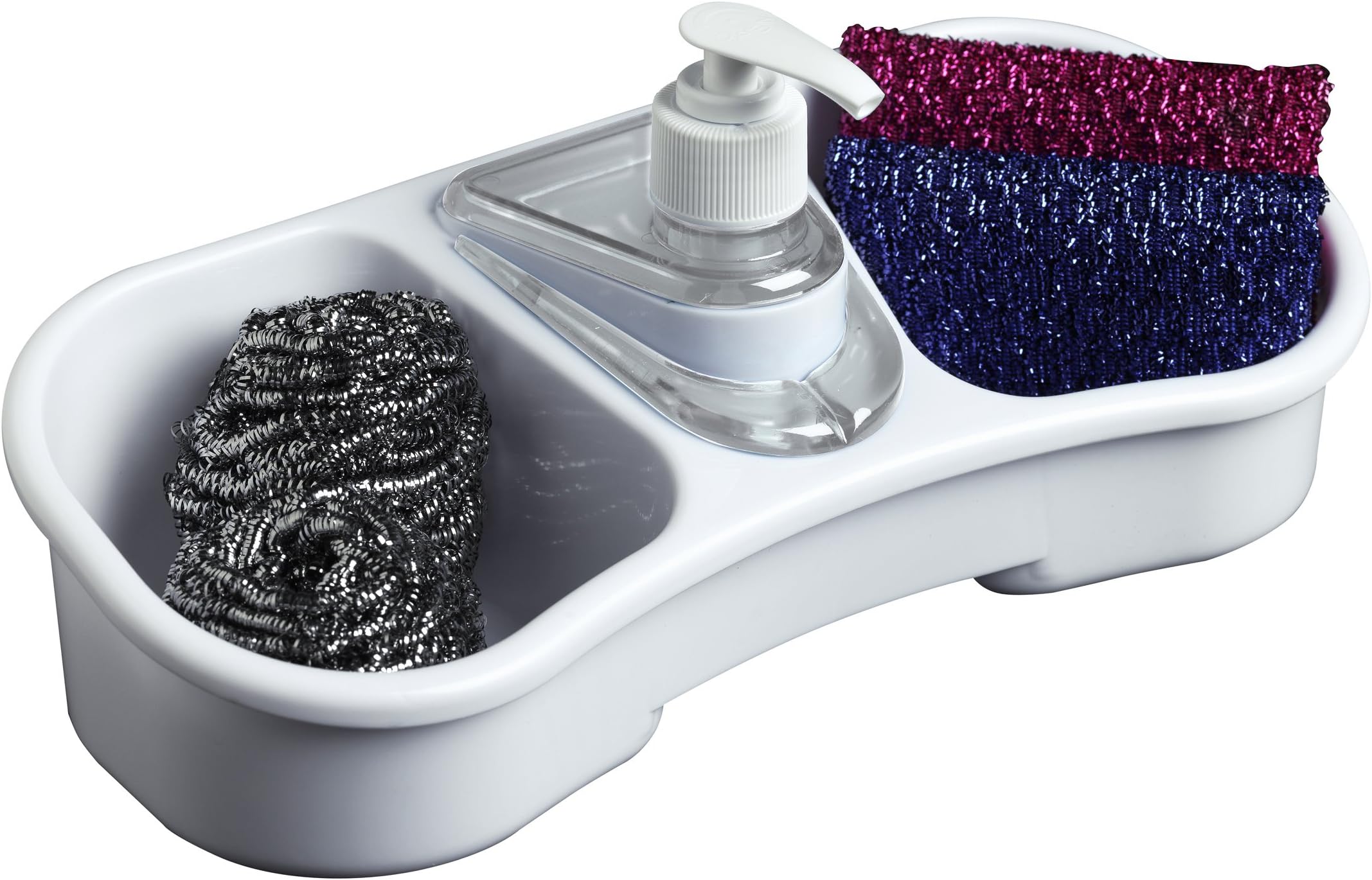 Utensil holder on the kitchen sink, Kitchen organiser and storage for pot scraper soap dispenser dishwashing brush scouring flap