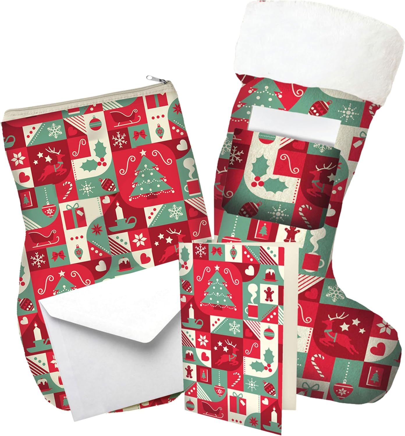 Kangarooo Konvertibles 3-in-1 Large Christmas Stocking - Starts as Gift Bag, Reverses Into Premium Quilted Xmas Stocking, Holiday Card Included - Holiday Decor, Christmas Gift Bag, Xmas Card, Plush