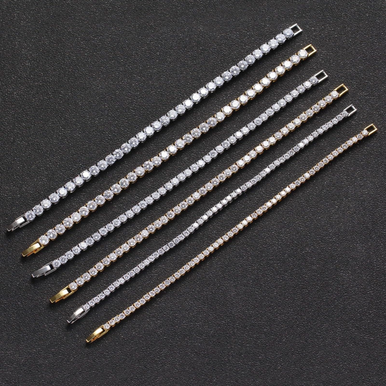Bransoletki damskie. 3-5 MM Bransoletki tenisowe dla kobiet Pozłacane 18-karatowym złotem Klasyczna bransoletka z imitacją diamentu Okrągły krój CZ Bransoletki dla kobiet Ślubne bransoletki z biżuteri