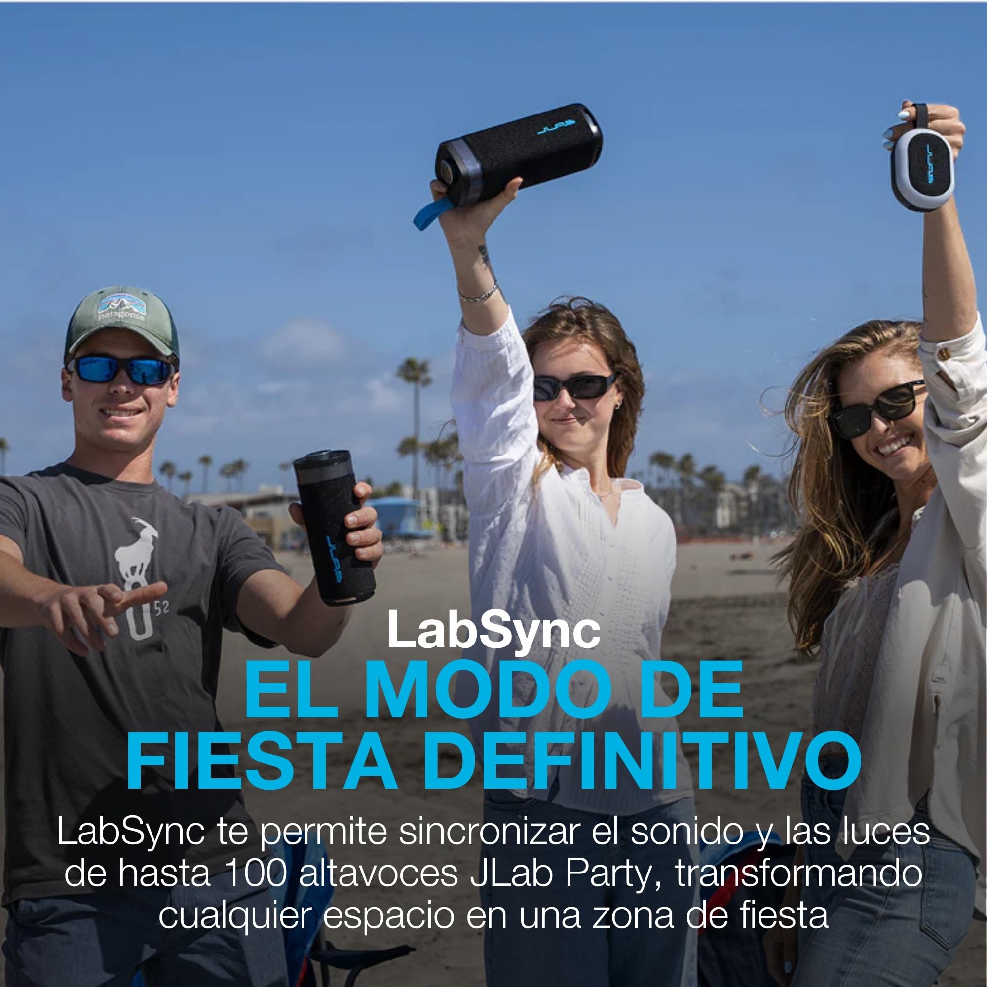 JLab Go Party Altavoz Bluetooth Portátil con 16H+ de Autonomía - Altavoz Inalámbrico 10W para Exterior y Viajes con Luces RGB y Sonido Lab Quality, Resistente al Agua IP56, Negro