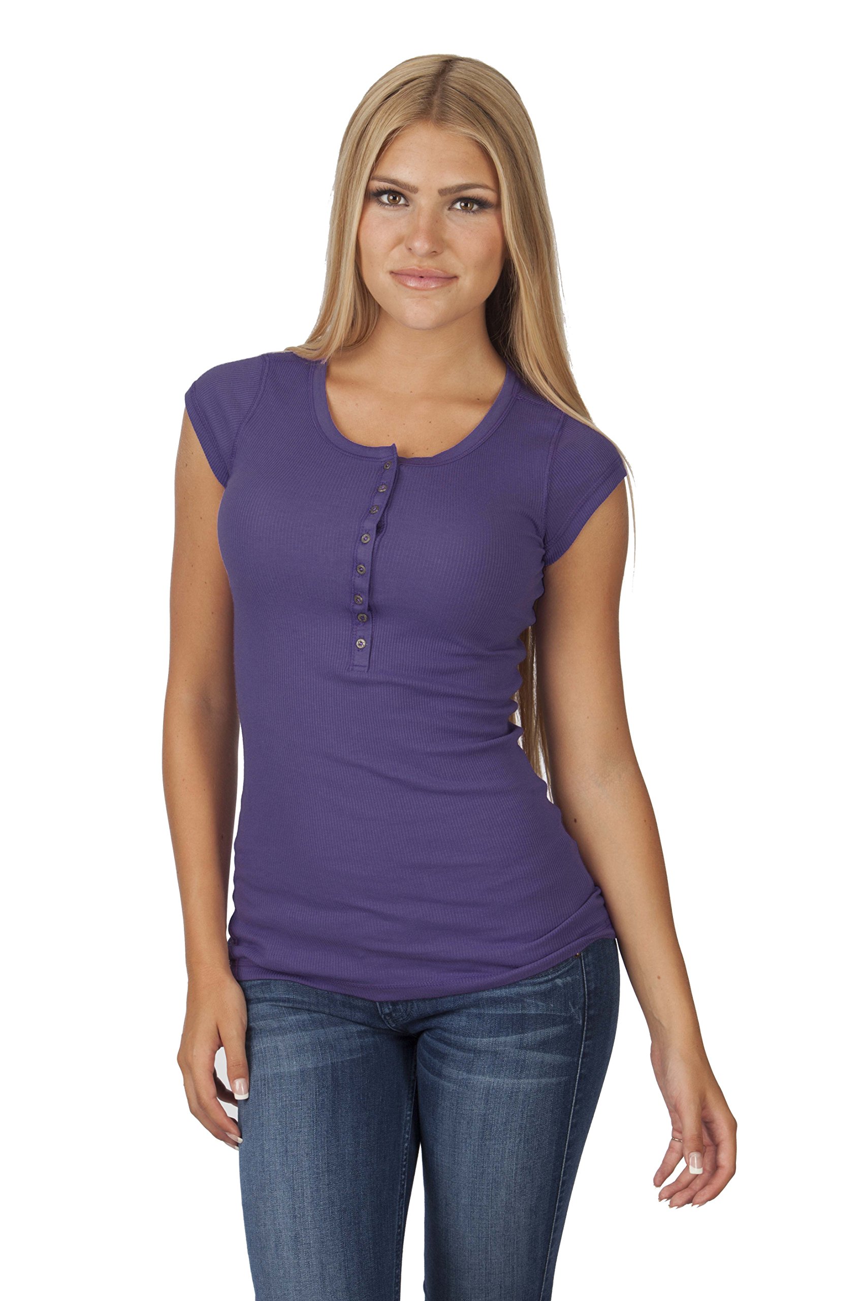 Hollywood Star Fashion Ribbed Short-Sleeve Button Henley Shirt