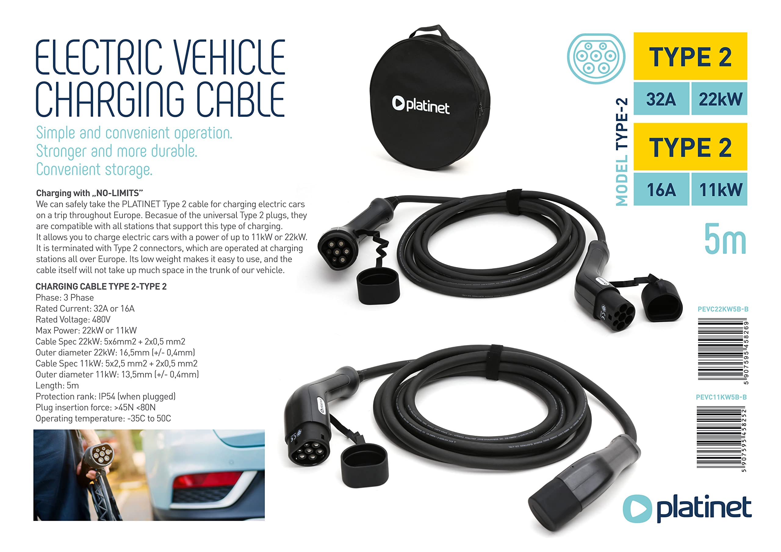 Omega Platinet PEVC11KW5B-B eMobility kabel do ładowania 5 m