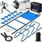 X-UMEUS Agility Ladder Speed Training Equipment Set-20ft Agility Ladder,12 Soccer Cones,4 Hurdles, Jump Rope, Running Parachute| Basketball Football Soccer Training Equipment for Kids Youth Adults