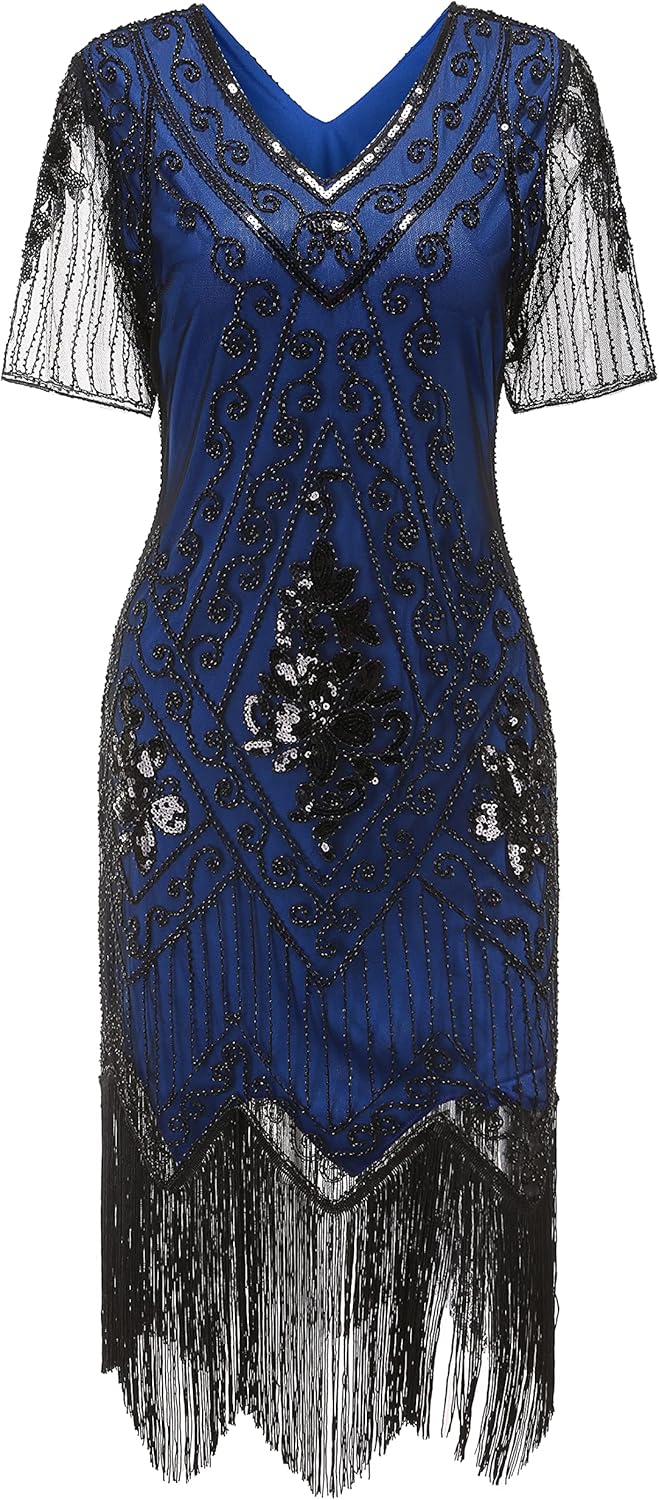 Great Gatsby Dress Navy Flapper Dress Gionforsy Womens 1920s Dress