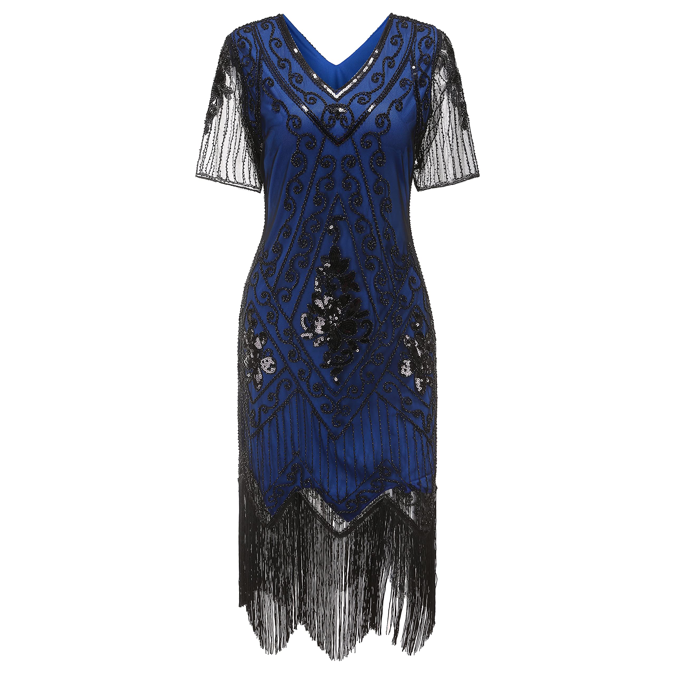 Gionforsy Robe à paillettes pour femme - Manches courtes - Style années 20 - Pour fête à thème Gatsby, Halloween, carnaval
