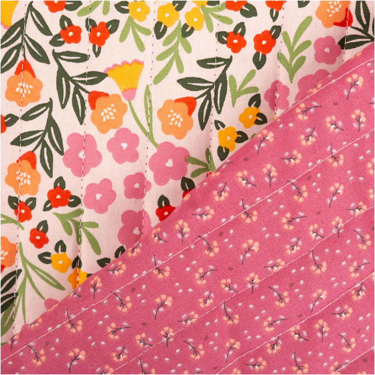 Tela acolchada de algodón Marem Doubleface flores rosa 1,44 m de ancho por metro | ideal para costura y bricolaje (144 cm de ancho)