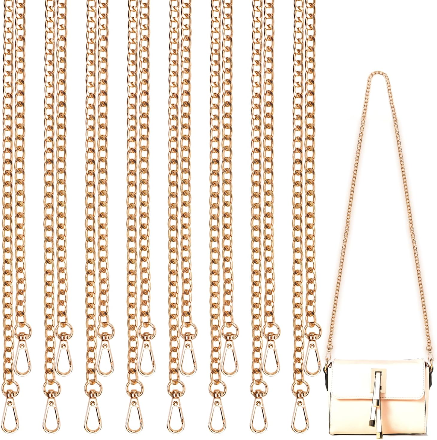 DIY Metal Shoulder Cross Body Bag Chain Replacement, 8 Pack (47 Inch/pcs) (Gold)