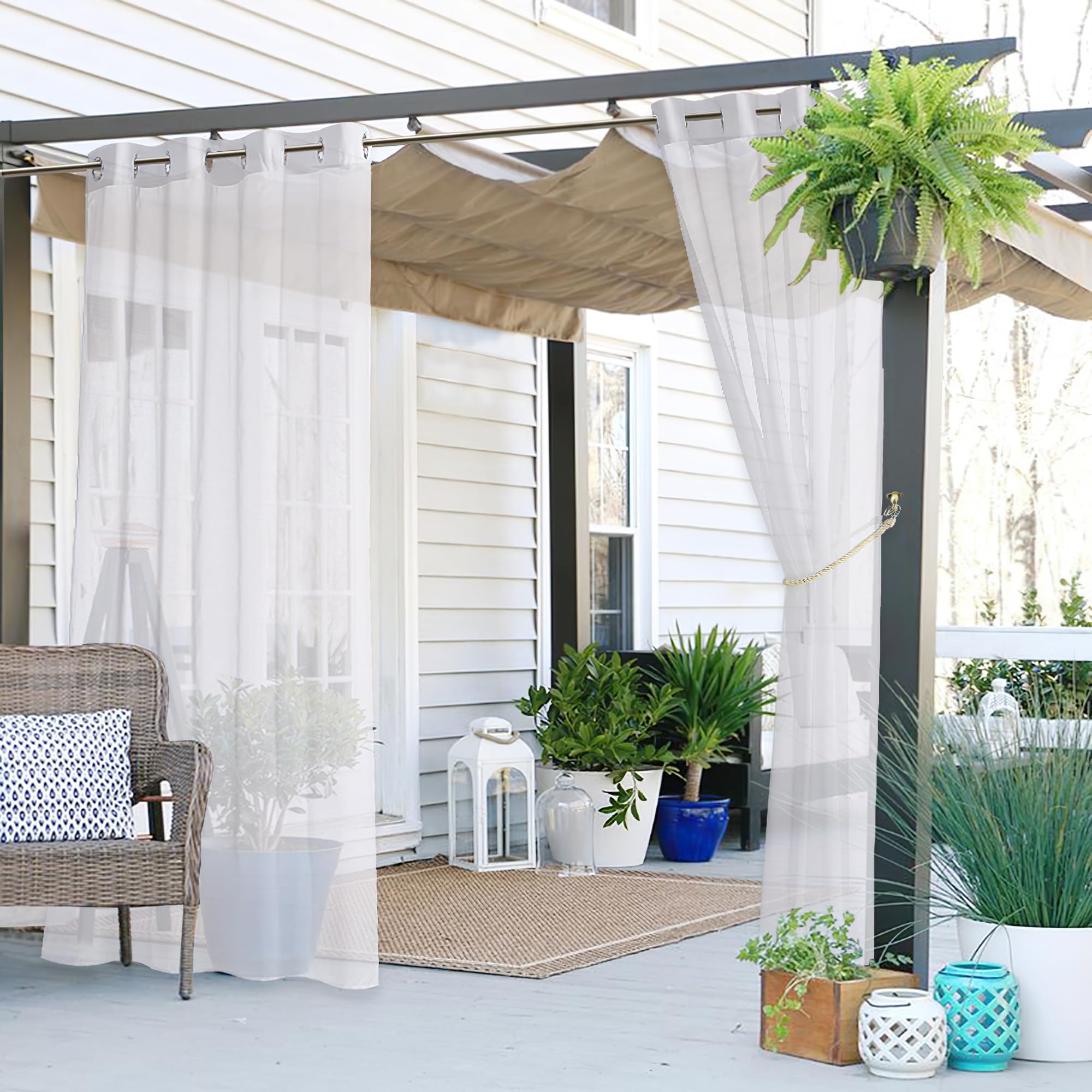 Tende Trasparenti Per Esterno Con Passanti Adesivi – 2 Pezzi Bianchi L 137x274 Cm, Impermeabili E Antimuffa Per Gazebo E Balcone