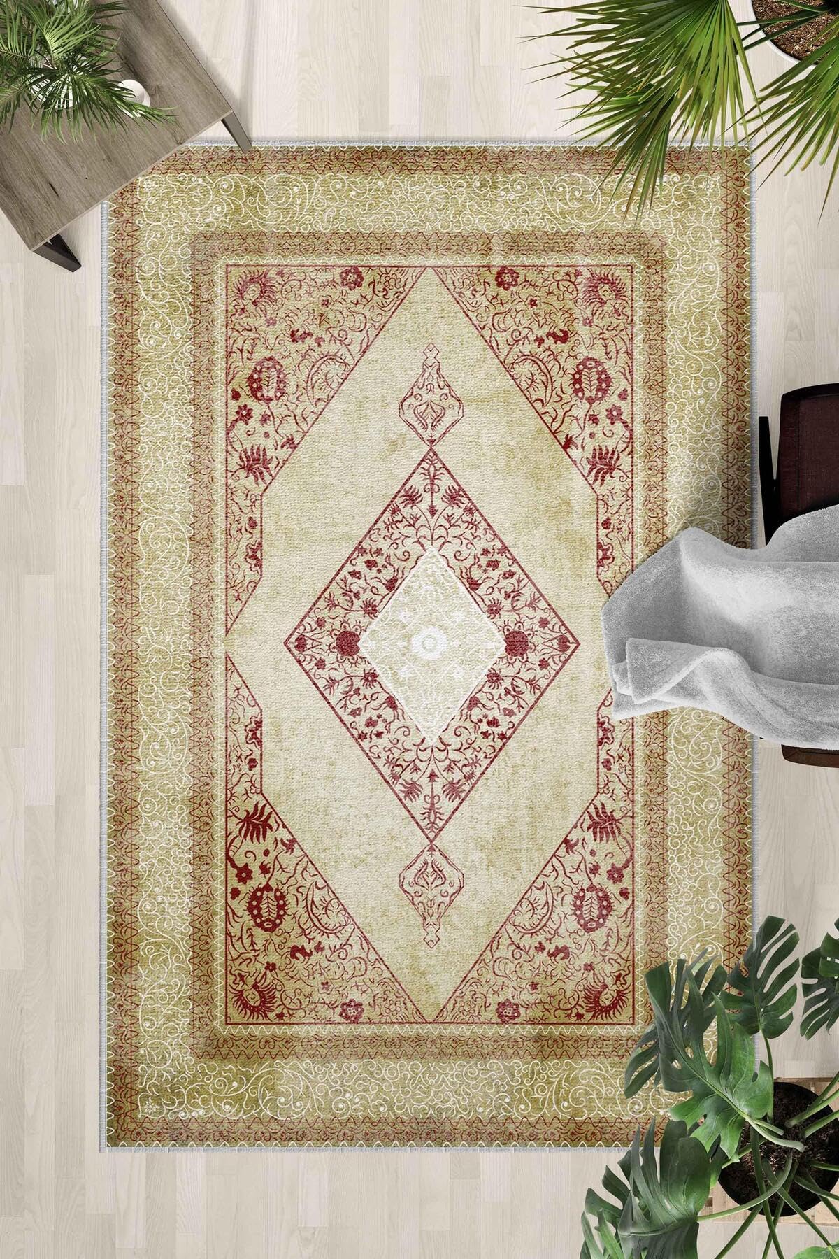 Monnhein Çok Renkli Halı 0077 - Yıkanabilir, Kaymaz Taban, Dijital Baskılı, Leke Tutmaz, İnce Hav, Modern Salon, Oturma Odası, Yatak Odası ve Mutfak için Dekoratif Halı