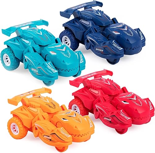 Smart Novelty Juego de 4 juguetes transformadores de dinosaurio para automóvil, automóvil de dinosaurio transformador duradero, juguete de