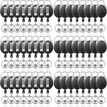 Yaomiao 100 Pack Retractable Badge Holder Reel with Clips Heavy Duty ID Card Holder Reels Bulk with Key Ring for Office Worker Doctor Nurse Employee School Students Black