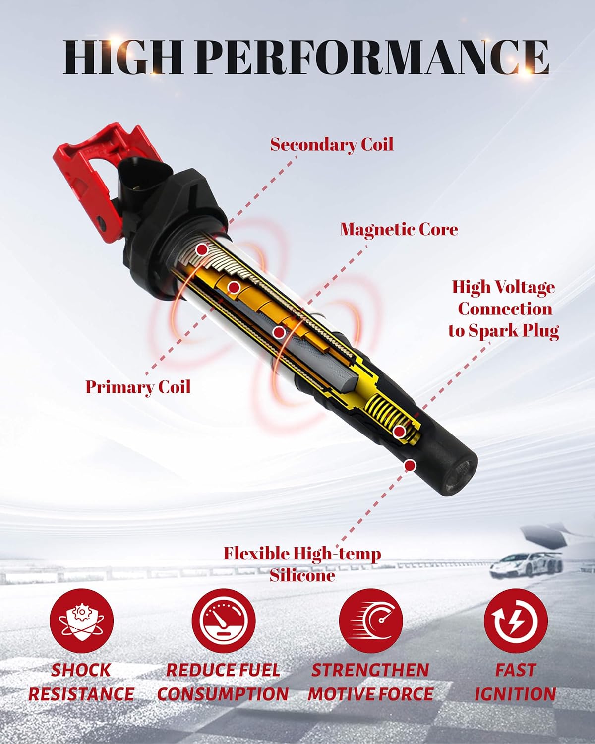 Ignition Coil Packs UF598 and Iridium Platinum Spark Plugs 97968 Fits for Mini Cooper Countryman Paceman 1.6L L4 2007 2008 2009 2010 2011 2012 2013 2014, Set of 4,# 12137575010 C1692, Red