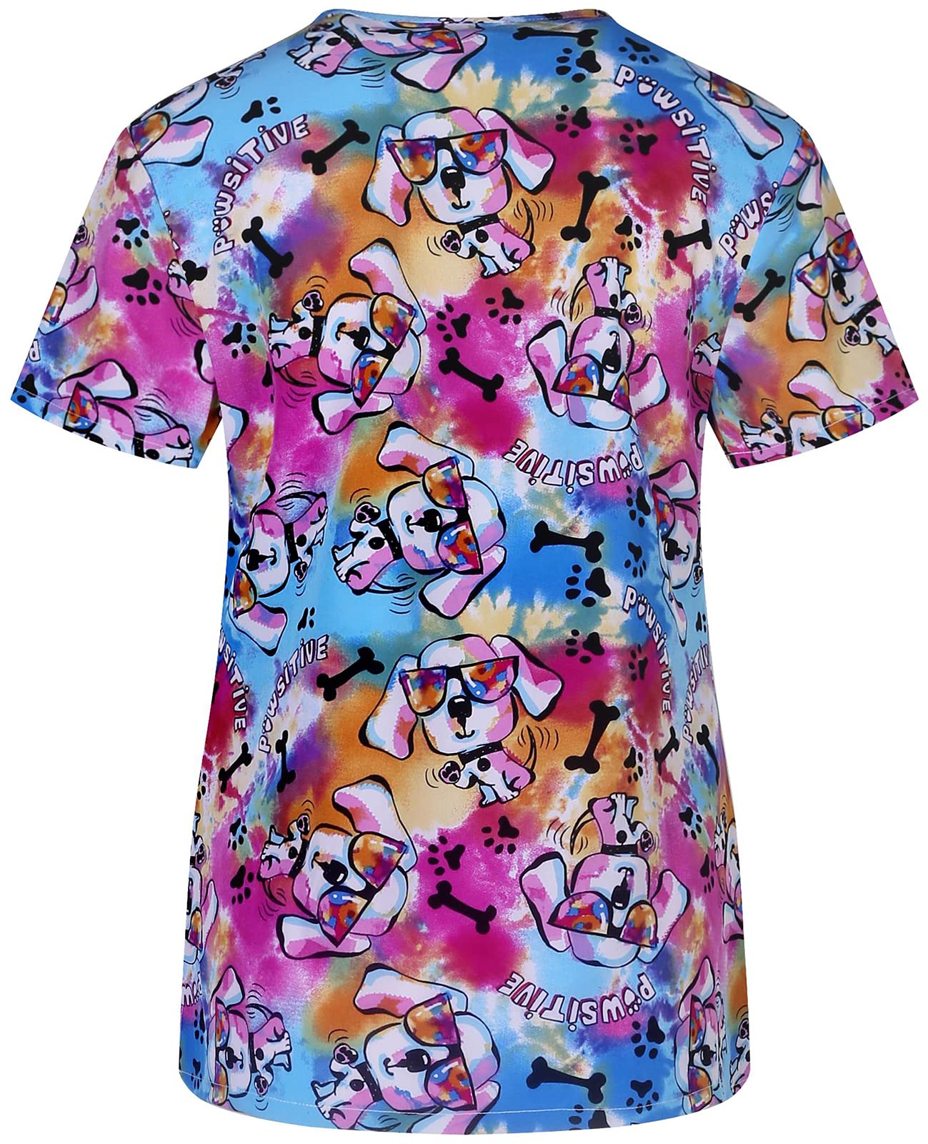 Minty Mint Women's Comfortable Easy Fit Lightweight Durable Stretch Printed V-Neck Medical Scrub Top Neon fd03fc Neon Pink M