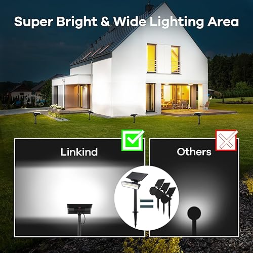 Miniatura 2 de Linkind Focos solares mejorados, 54 LED de luz diurna solar para exteriores, IP67 impermeable, luces solares para jardín, camino, patio, árbol,