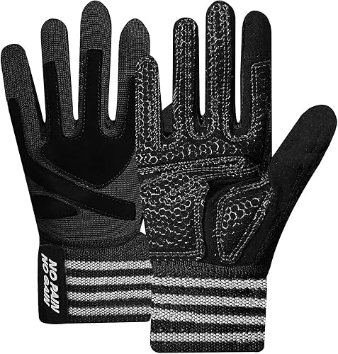 Miniatura 7 de FINGER TEN Guantes de entrenamiento de levantamiento de pesas, medio dedo completo con soporte para correa de muñeca, agarre acolchado para